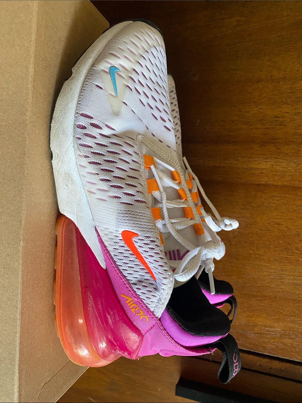 Nike Women’s Air Max 270 White Pink Orange Sneakers
